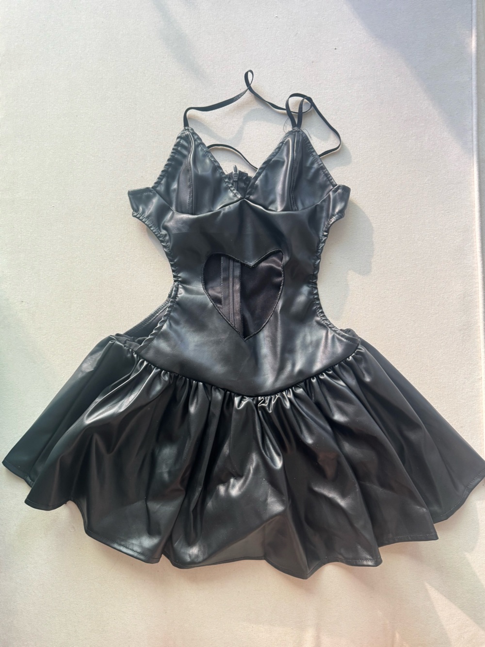 Black Faux Leather Cutout Mini Dress
